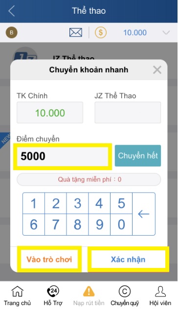 Điền vào số điểm muốn chuyển - thebluedots.io